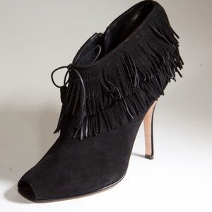 Manolo Blahnik Suede Fringe Open Toe Booties 8